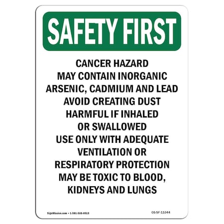 Signmission OSHA, 5" Height, Decal, 5" H, Portrait, Cancer Hazard May Contain Inorganic OS-SF-D-35-V-11044